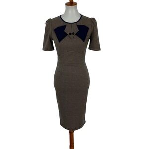 Vfemage Knit Dress‎ Small Brown Blue Short Sleeve NWT Bodycon Office Vintage